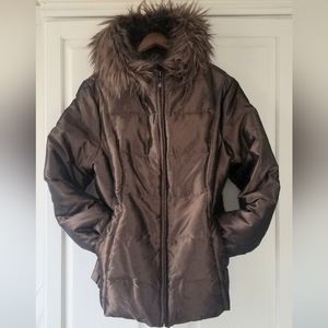 Jones New York Chocolate,  parka, anorak coat. Down & Feather sz L fits 8-10